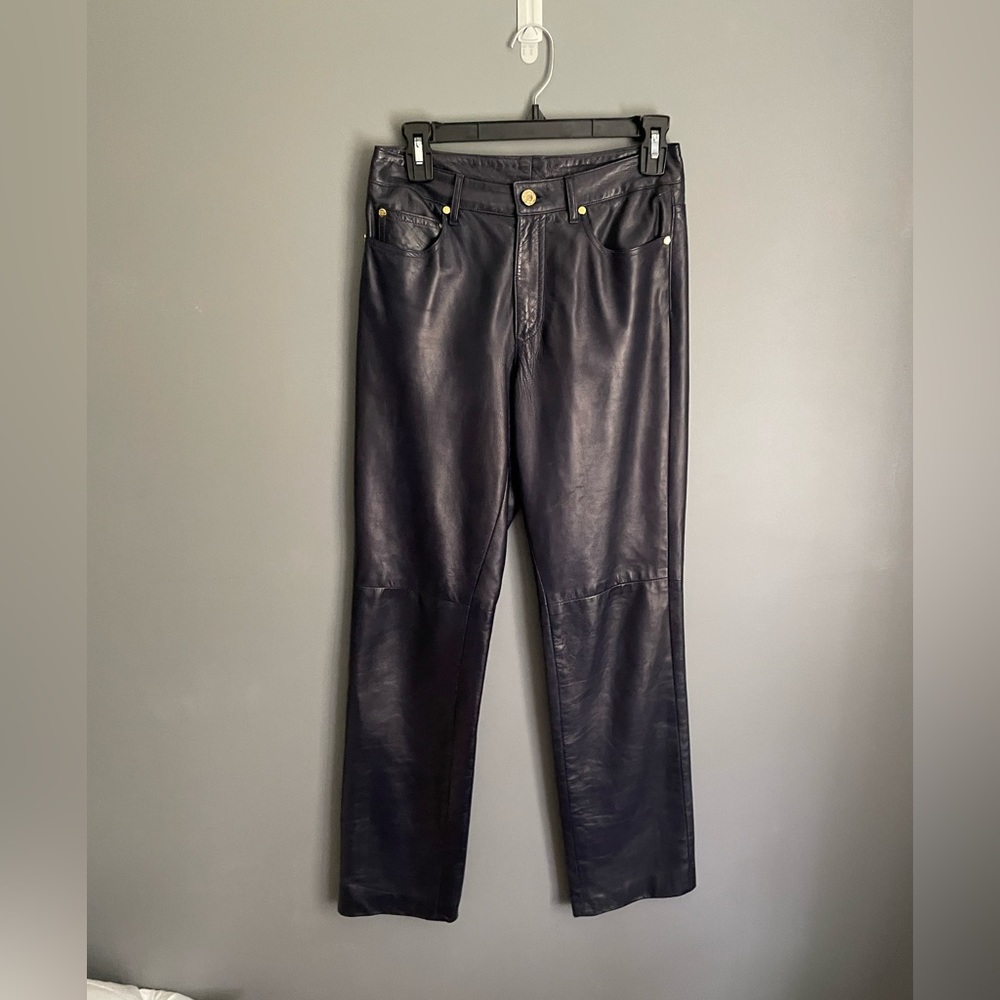 Ralph Lauren Black Label Dark Blue Leather Pants Size 4 - Picture 1 of 5